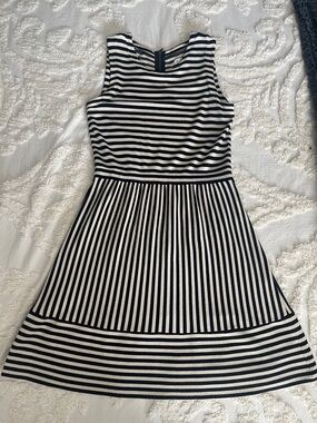 Hi-Line (Anthropologie) Black & cream Striped Sleeveless Dress